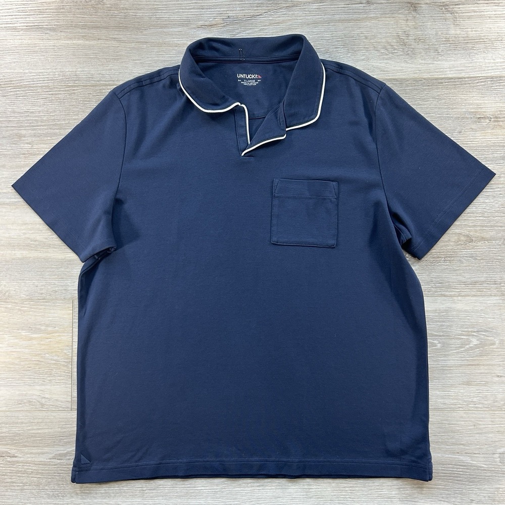 NWOT UNTUCKit XL Altavia Johnny Collar Polo Shirt Navy Cotton Preppy Classic